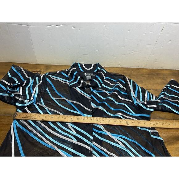 Damee Inc Womens Jacket Sz XL Mesh Sheer Button Up Art To Wear Black Blue - Picture 8 of 9